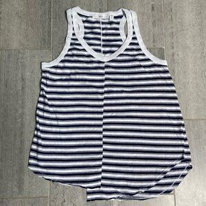 WILT Striped Cotton Blend Asymmetrical Hem Racerback Tank Top Gray White Medium